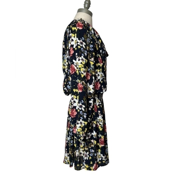 Banana Republic Black Blogger Fav Floral Valeri Long Sleeve Smocked Dress Small - Picture 10 of 16